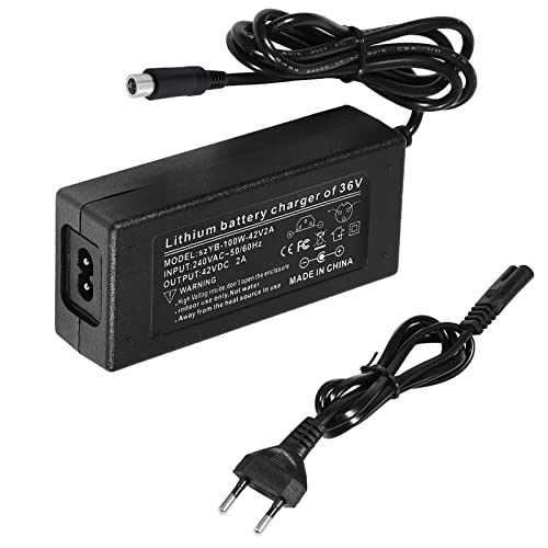 FONGKE Cargador de Patinete de 42V y 2A para Patinete eléctrico Xiaomi M365 Mijia y Ninebot ES1/ES2/ES4/2S3, Cargador de batería con Interfaz de Cabeza de CC, Enchufe Europeo