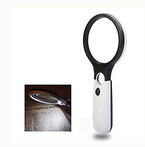 Handlupe mit 75-mm-3-facher / 22-mm-45-facher Vergrößerung und 3-LED-Lichtplatte