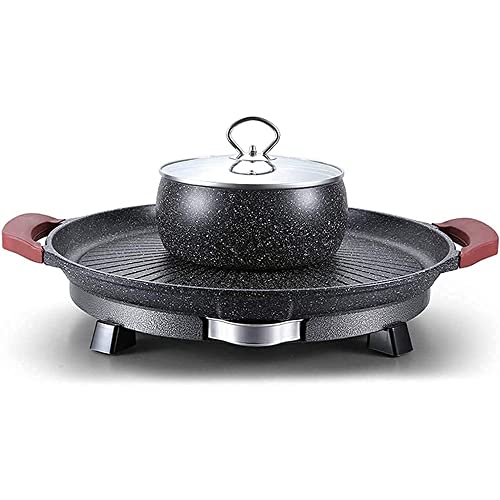MOLVUS Stone Barbecue Plate, Electric Barbecue Plate, Hot Pot Barbecue, Multi-Function Household Round Electric Barbecue Oven, Iron Plate Barbecue Plate