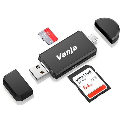 Lecteur de carte SD : Quel modèle choisir ? 3 Vanja Lecteur de Cartes SD/Micro SD, USB Type C Micro USB OTG et Lecteur de Carte mémoire USB pour SDXC, SDHC, SD, MMC, RS-MMC, Micro SDXC, Micro SD, Carte Micro SDHC et UHS-I