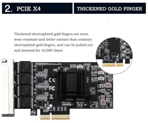4 puertos 2.5G Tarjeta de Red PCIe x4, Adaptador Ethernet 10/100/1000Mbps/2.5Gbps, Disipador de Calor, Conector Dorado, ECC y CRC, para Escritorio Virtualización PXE Boot sin Disco, Gaming NAS miniatura 5