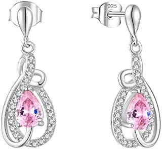 JO WISDOM Women Earrings,925 Sterling Silver Birthstone Dangle & Drop Earrings with 3A Cubic Zirconia