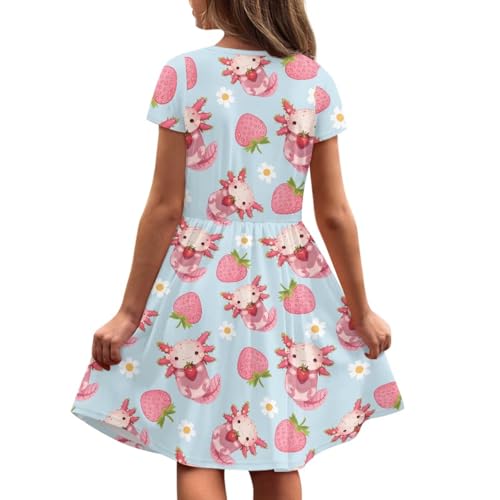 Dress for Girls Short Sleeve Dresses with Pocket Cute Outfits Summer Dress Size 2-14 T Kids4