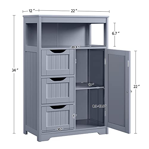 Yaheetech Bathroom Floor Cabinet, Free Standing Wooden Storage Organizer Multiple Tiers Storage Living Room Cabinet, Gray #TOP1