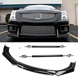 Compatible with 2009-2021 Cadi-llac CTS CTS-V Front Bumper Lip Body Kit Spoiler Splitter + Strut Rods Chin Diffuser Glossy Black
