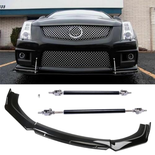 Compatible with 2009-2021 Cadi-llac CTS CTS-V Front Bumper Lip Body Kit Spoiler Splitter + Strut Rods Chin Diffuser Glossy Black