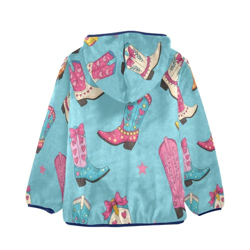 Colorful Cowboy Boots Pattern Toddler Fleece Jacket Girl Boys Hooded Fleece Jacket Coat Warm Outwear Zip-up 3-10T2