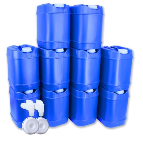 5-Gallon Stackable Water Storage Containers, 5 Gallons Each w/Lids + Spigot, Easy Fill, Survial Supply Emergency Water Storage for Camping and Disaster Preparedness, RV, 50 Gallon (10 Tanks)