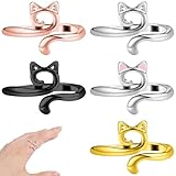 Tyqour 5 Stück Verstellbare Häkelringe Finger Metall Katze Häkelring Cat Crochet Ring Häkel Zubehör, Strickschlaufe Ring DIY Katzenohren Stricken Häkeln Häkelringe Finger zum Quilten Basteln Zubehör