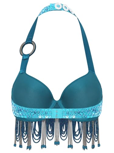 Jelory Women's Belly Dance Bra Top Sparkle Glittering Rhinestone Tassel Bras Adjustable Straps Underwear2