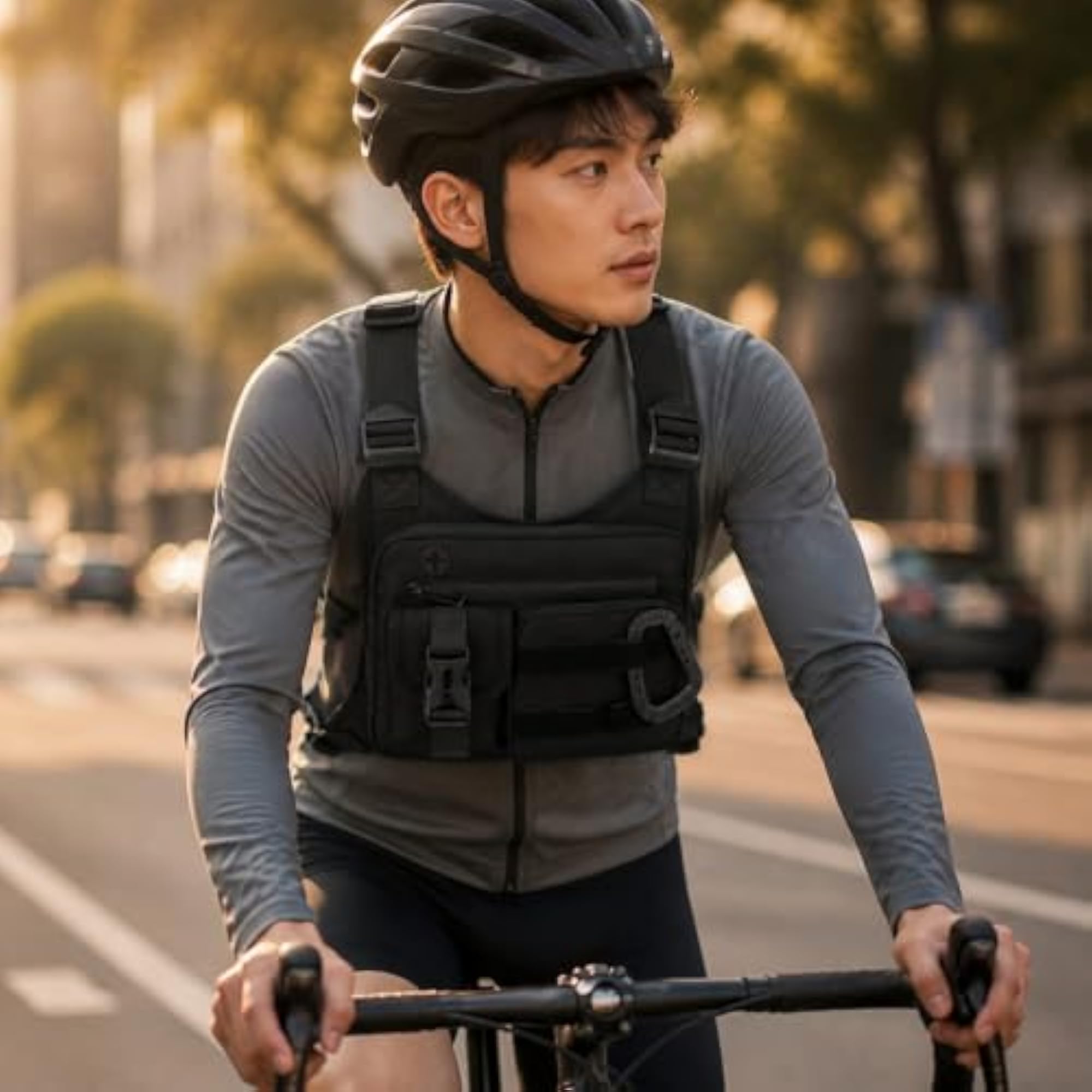 Abrasion-Resistant Polyester Chest Bag with Buckle Flap Pocket