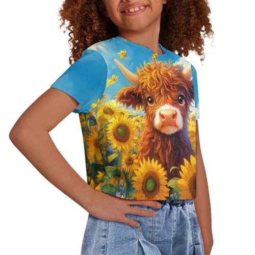 Image of Girls Summer Crop Top Outfits Short Sleeve T Shirts Kids Cute Clothes Tees Blouse