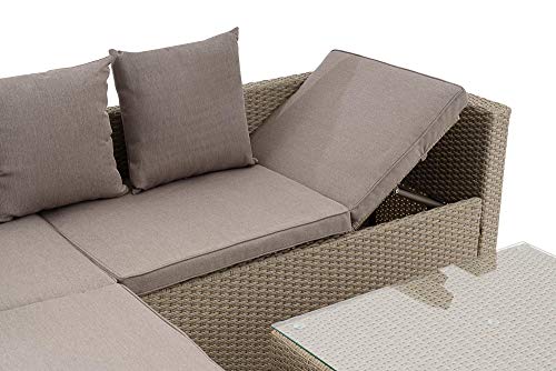 di volio Polyrattan Sitzgruppe Bologna - Lounge Gartenmöbel-Set für Garten und Terrasse mit Ecksofa, Tisch & 2 Hockern - Lounge-Set in Rattan-Optik inkl. eine Fleecedecke – Bild 6