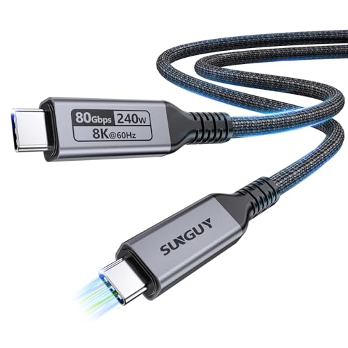 SUNGUY 80Gbps USB4 Gen2 USB Câble C à C 0,3m/1ft, 240W PD3.1 Chargement rapide, 8K Vidéo Cord tressé Nylon Compatible avec Thunderbolt 5, Portable pour NVMe SSD, Portable Dock, MacBook M3 M4