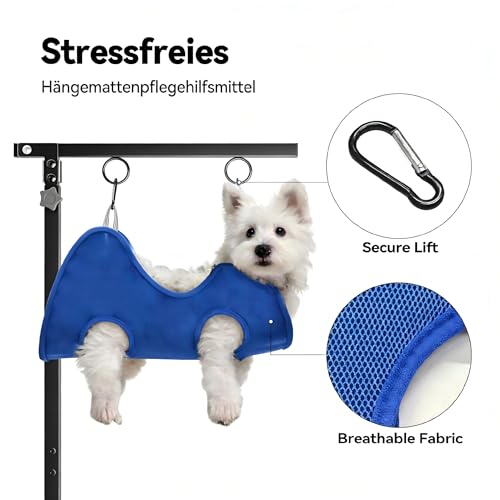 Faltbarer Hundepflegetisch-Arm mit Tischklemme – Höhenverstellbar 66–102 cm, Grooming-Arm mit Hängematte & Anti-Sitz-Schlaufe, Hunde-Fixierung für kleine & mittelgroße Hunde, Zuhause oder Salon