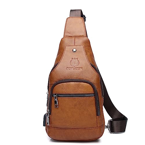 LUKZIJAES Genuine Leather Sling Bag for Men, #9-brown, Small