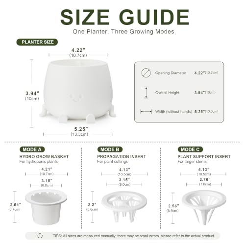 Image of TOPOLA 5.2 Inch Hydroponic Happy Face Planter with 3 Interchangeable Grow Baskets, Water Culture Pot for Pothos, Lucky Bamboo & Plant Propagation, Decorative Desktop Planter for Home & Office, White
