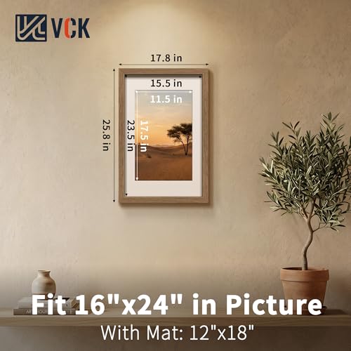 Image of VCK 16x24 Picture Frame 5 Pack, Walnut Exclusive Wood, 12x18 Mat, for Print