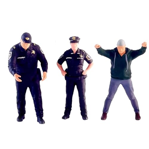 B Baosity 3 Pieces 1:64 Scale Tiny Cops and Thief Figures Diorama Scenery Desktop Ornament Micro Landscape Hand Painted Figurines Decor