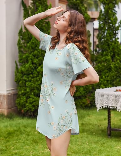 Image of Ekouaer Nightgowns for Women Bamboo Viscose Night Gown Short Sleeve Sleep Shirt Cooling Nightshirt Soft Sleepwear S-XXXL