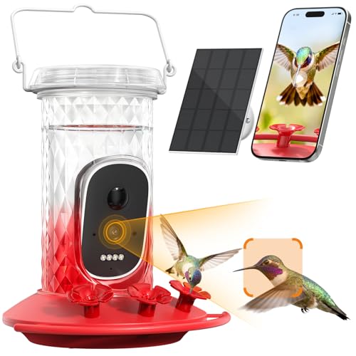 Smart Hummingbird Feeder Camera with AI Identification, 2.5K HD & Color Night Vision, Solar Powered Outdoor, IP66 Weatherproof – Garden Decor & Gift for Bird Lovers
