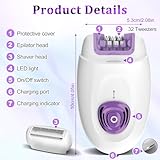 Cordless Epilator for Women, 600mAh Face Epilator with Shaving Head and Epilating Head, 2 Speed, with LED Light for Underarms, Legs, Arms - Image 2