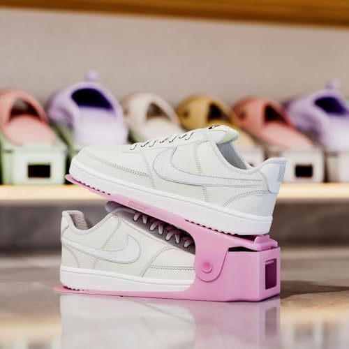 Image of Double Deck Shoe Organizer | Adjustable Height 8-15 cm Plastic Shoe Slots Space Saver | Shoe Holder Stand for Wardrobe, Closet & Shoe Rack Storage (25 x 9.8 cm, Pack of 2)