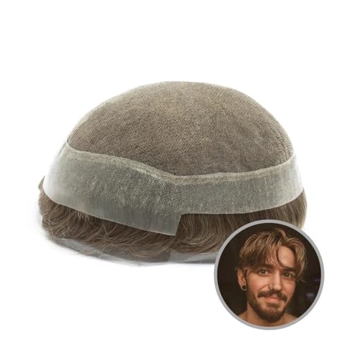 pelucas para hombres Peluca for hombre de encaje, peluquín de cabello humano, postizos, peluca duradera, prótesis de cabello masculino, Unidad de sistema capilar(Medium Light Brown,8x10)