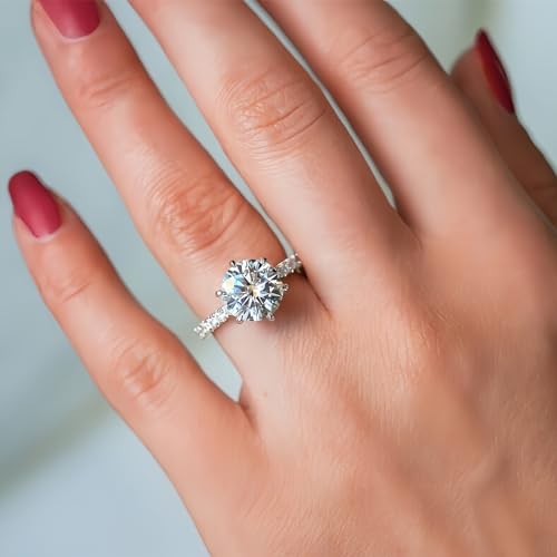 3CT Round Cut Moissanite Engagement Ring for Women 10K/14K/18K White/Yellow/Rose Gold Hidden Halo Simulated Diamond Rings 6-Prong Solitaire Wedding Rings, D Color, VVS1 Clarity3