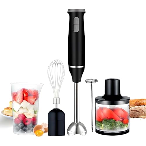 Batidora de Mano Eléctrica, 800W 5-en-1 con Vaso 800ml sin BPA, Picadora 600ml, Varilla Batidora & Espumador de Leche, para Puré, Sopa, Salsa, Smoothie, Comida para Bebés