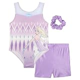 Disney Frozen Toddler Girls' Sleeveless Gymnastics Foil Mesh Bodysuit and Shorts Outfit Lavender Elsa 4T