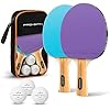 PRO-SPIN Raquettes de Ping-Pong – Set Premium Haute-Performance avec Balles 3 Étoiles et Mallette | Kit de Tennis de Table (Violette | Bleu, Set 2 Joueurs)