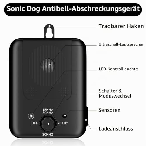 Anti Bell Gerät Hunde, 3 Modi Antibell Ultraschall Gerät, 33 Fuß Stopp Hundebell Gerät, IPX4 Wasserdichtes Anti-Bell-Mittel für Hunde das Training Großer Kleiner Hunde im Freien Innenbereich Antibell