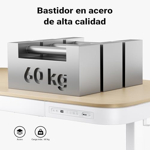 WilTec Escritorio elevable monomotor con Cargador Sistema antichoque Memoria Aviso Tiempo Sentado/de pie Escritorio de pie Tablero 1180 x 600 mm - imagen 6