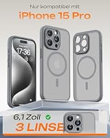 TOCOL für iPhone 15 Pro Hülle für Magsafe, Vollständiger Kameraschutz Stoßfest Kratzfest Transluzente Rückseite Magnetisch Handyhülle für iPhone 15 Pro Case, Grau – Ansicht 2