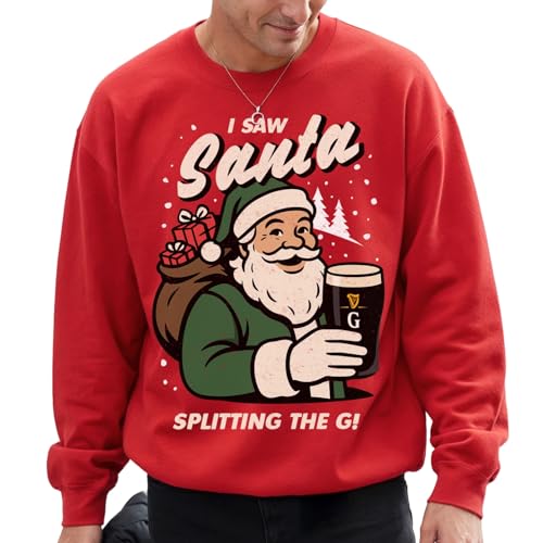 Sanfran Clothing I Saw Santa Splitting The G Christmas Jumper Sweater Sweatshirt Funny Drinking Beer Stout Pint Unisex Medium/Red