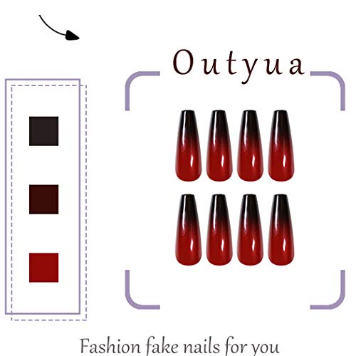 Outyua Ombre Red Black Press On Nails Coffin Ballerina Fake Nails Super Long False Nails With Designs Acrylic Halloween Christmas Nails For Women And Girls 24Pcs (Red & Black) #TOP1