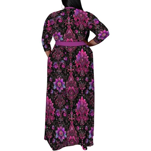 Image of SUZONANA Women's Plus Size Maxi Dresses Casual Loose Short Sleeve Long Maxi Dress with Belt Wedding