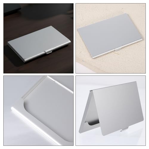 Xthrotsenk 3Pcs Metal Business Card Holder Case Ultra Slim Business Card Cases for Women Men Aluminum Thin Business-Card Case Slim Name Cards Cases Buckle Style Shut Silver