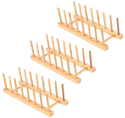 Lawei 3 pack Bamboo Wooden Dish Rack - Plate Rack Stand Pot Lid