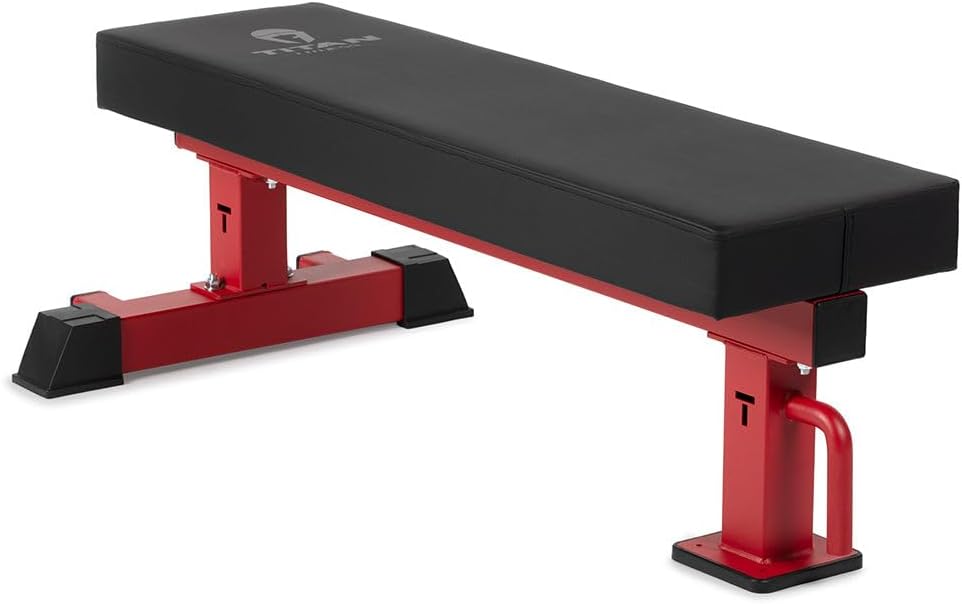 TITAN Series Single Post Flat Bench, Rated 1,200 LB, 4" Thick HeftyGrip Vinyl Pad, Dedicated Home Gym Competition Weightlifting & Strength Training Utility Bench