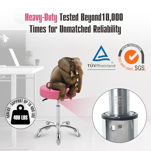 Image of Ainilaily Rolling Stool with Wheels, Heavy Duty 400 lbs Stool for Shop Guitar Lab Tattoo Workbench Medical, Adjustable Swivel Chair (Pink)