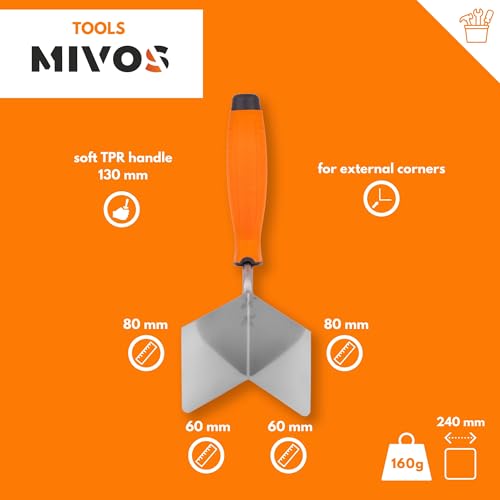 Mivos 2 x Eckenkelle Rostfreie 80 x 60 mm - Inneneckenkelle und Außeneckenkelle aus Edelstahl - Innen und Außen Kantenkelle mit Softgriff - Eckspachtel Made in EU