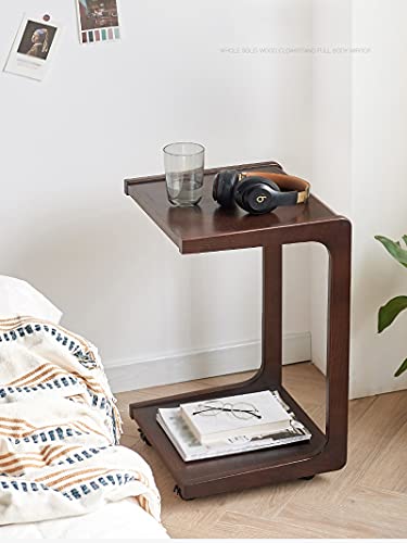 Taimowei Solid Wood Sofa Side Table Light Movable Bedside Table Tea Table Pulley Small Table Square Table Narrow Corner Square/Walnut Color #TOP4
