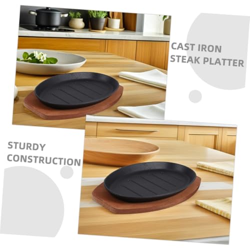 ZUNOXAZ Cast Iron Fajita Pan with Wooden Tray and Heat-Resistant Mitt Versatile Grill and Bakeware for Stovetop and Oven Cooking Even Heat Distribution Steak Platter for Home Barbecue - Image 4