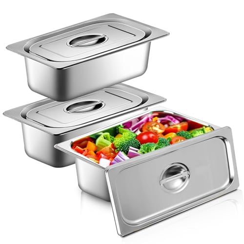 Panierschalen set 3-teilig Edelstahl behälter Set,32.5 x 17.5 x 6.5cm Breading Set for Chops,Gastronorm Containers Stainless Steel with Lid, Cutlets Meat Fish Metal Breading Road Rectangular(silbrig2)