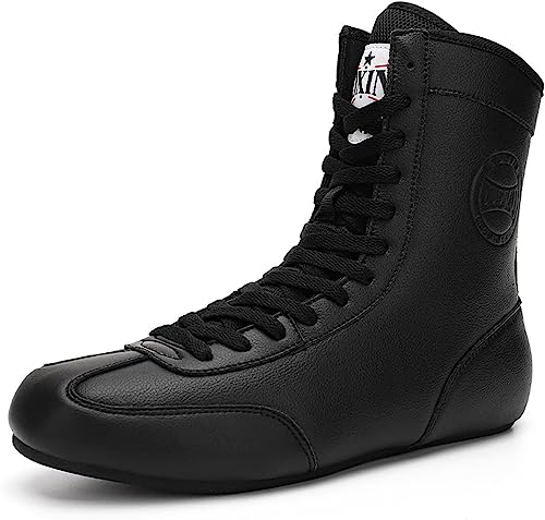 BLBDBFY Boxing Shoes Boxing Boots,Splicing Mesh Boxing Shoes Men Women Fashion Gym Wrestling Shoes Boots,Lightweight Kickboxing Shoes Sports Taekwondo Shoes-Black||45EU