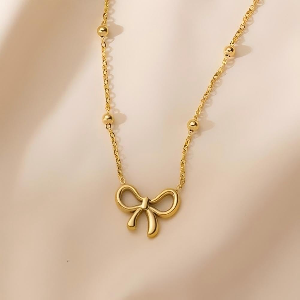 Bow Necklace gold Bow Tie Necklace Pendant Stainless Steel Heart Bow Necklace for Women Dainty Jewelry Gift - Image 8