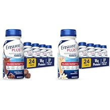 Ensure Plus Nutrition Shake With Fiber, 16 Grams of Protein, Meal Replacement Liquid, Milk Chocolate, 8 Fl Oz & Liquid Nutrition Shake with Fiber, 16 Grams of Protein, Vanilla, 8 Fl Oz Bottle