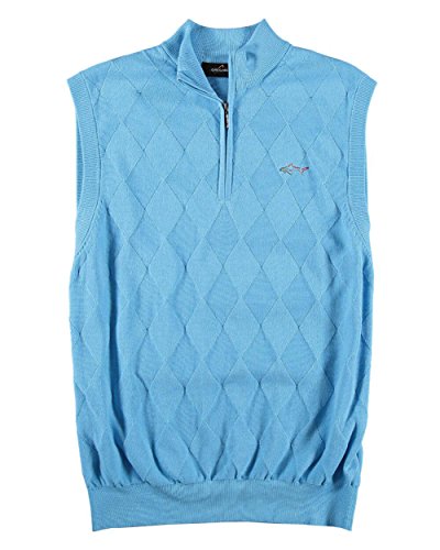 Greg Norman Men's 1/4 Zip Solid Argyle Sweater Vest (Small, Starboard)